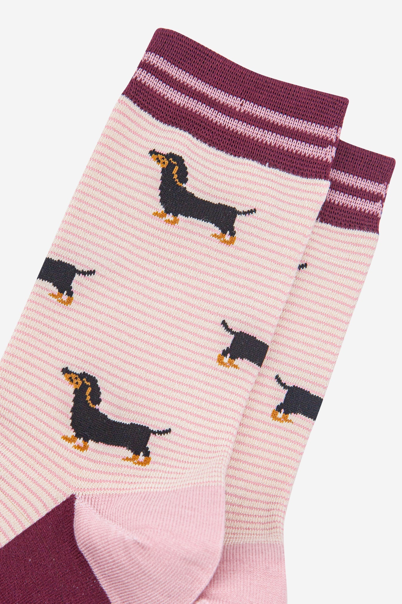 Women's Bamboo Socks - Cream/Berry, Sausage Dog Stripes