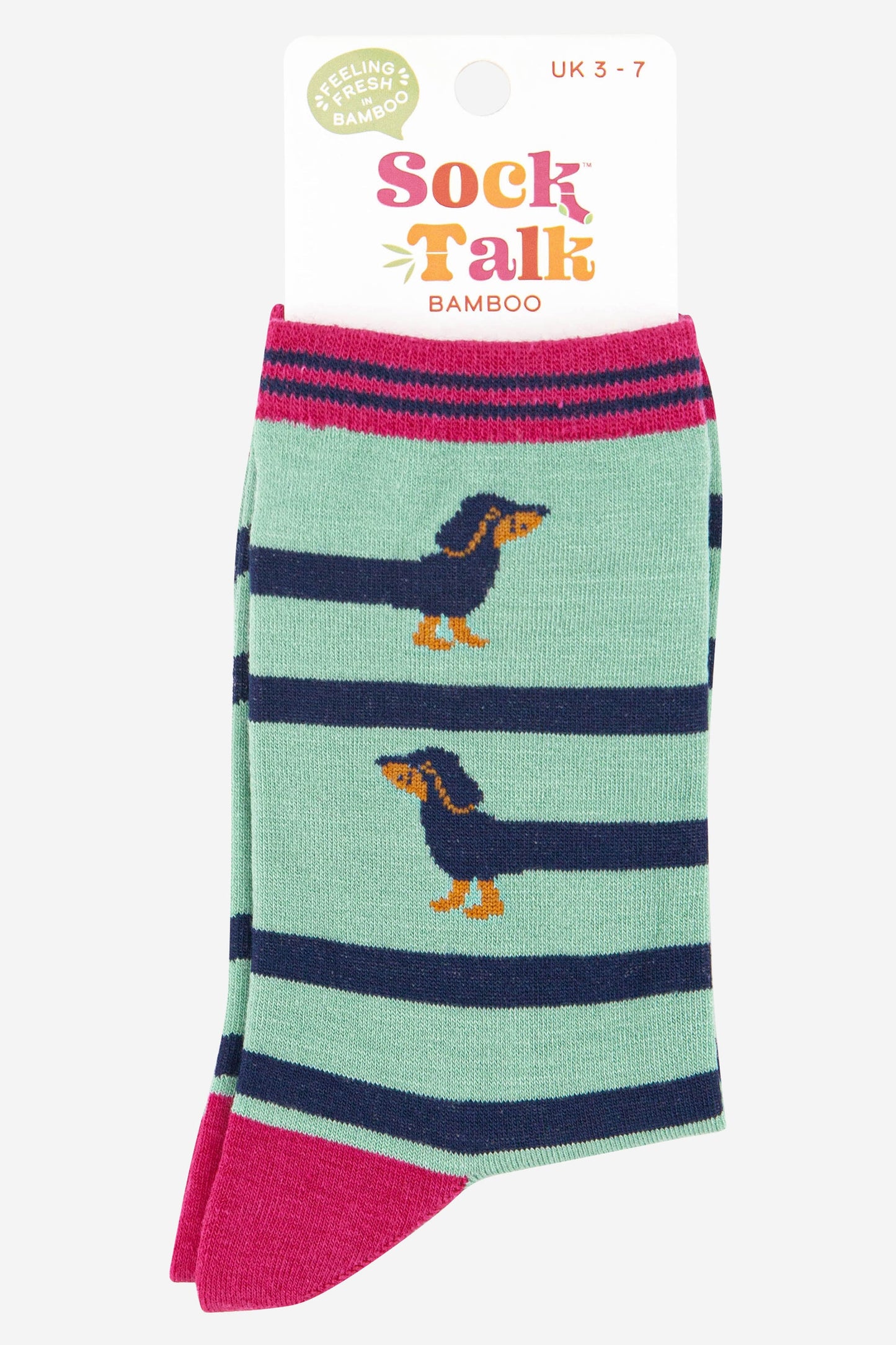 Bamboo Socks - Green, Sausage Dog
