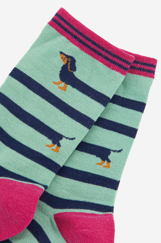 Bamboo Socks - Green, Sausage Dog