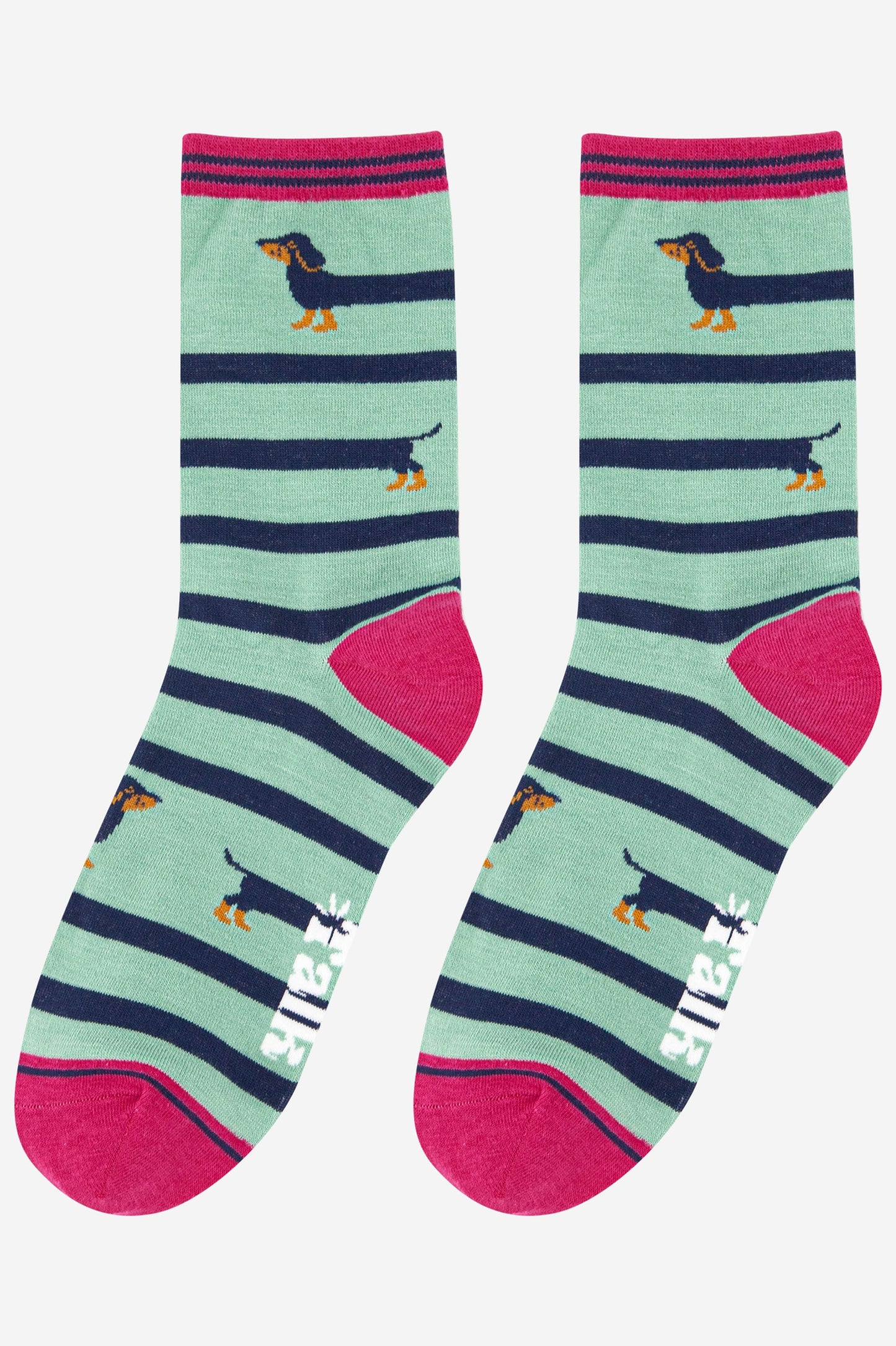 Bamboo Socks - Green, Sausage Dog