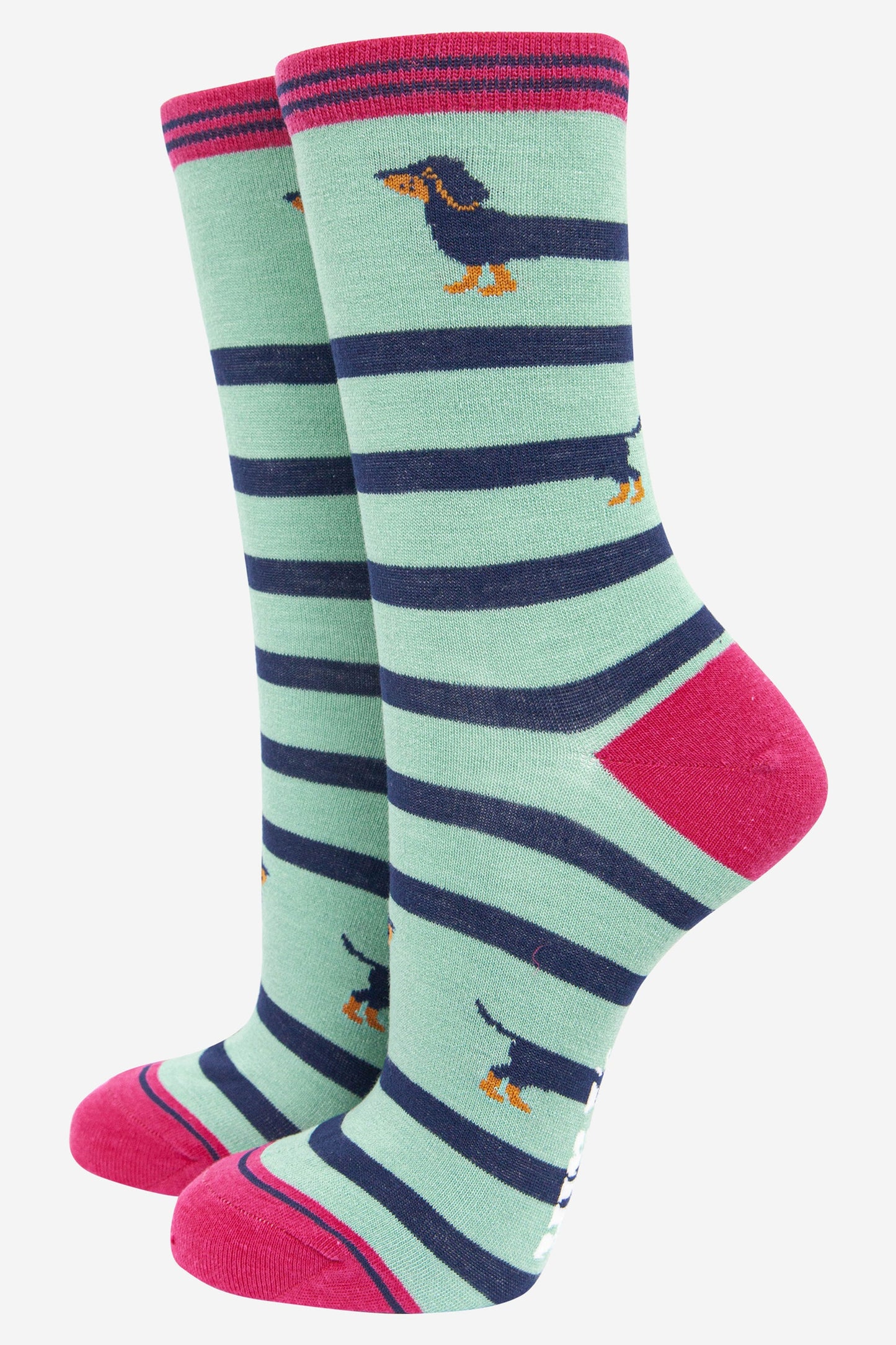 Bamboo Socks - Green, Sausage Dog