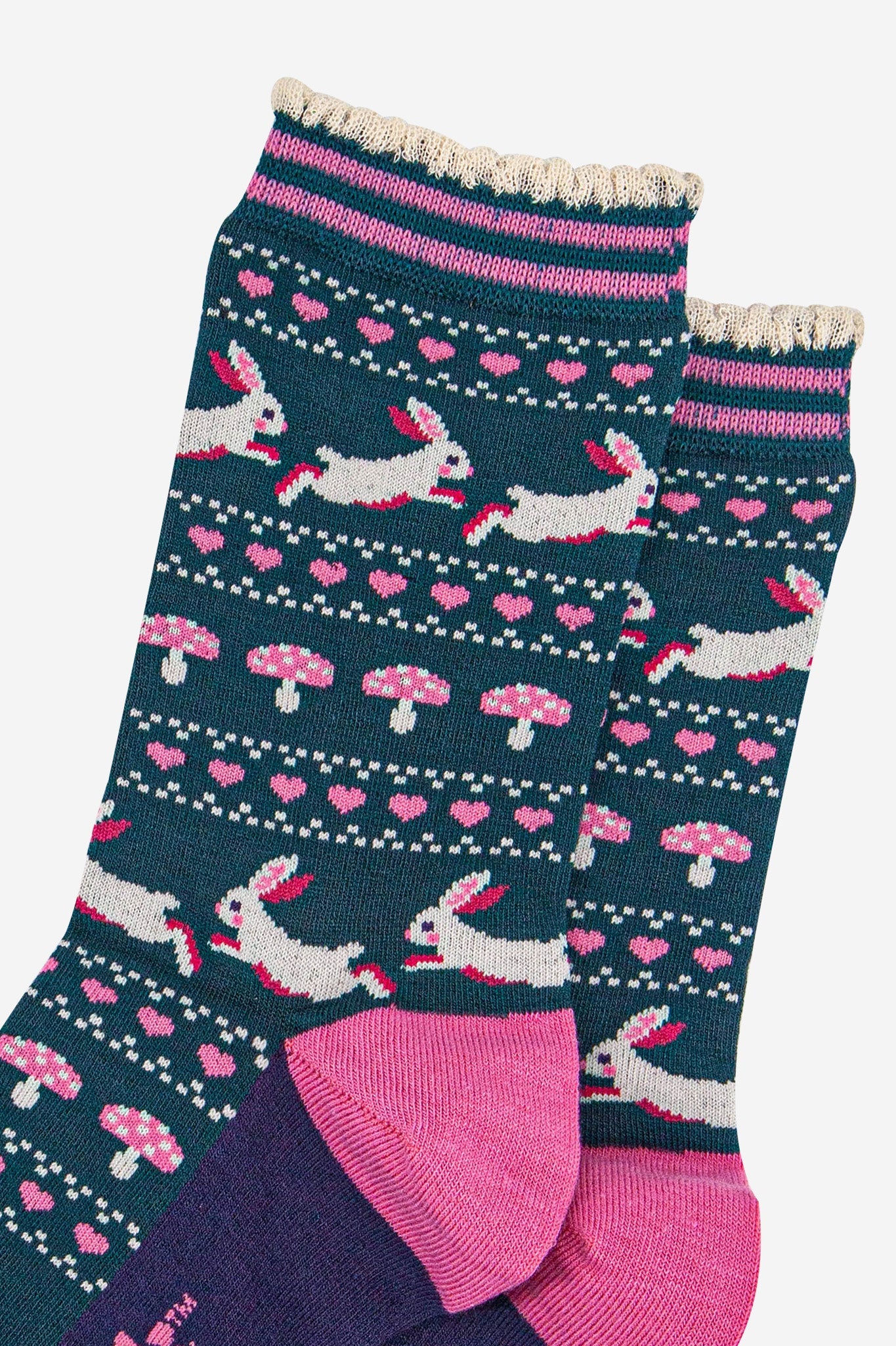 Women's Bamboo Socks - Forest Green/Navy Blue, Rabbit and Toadstools