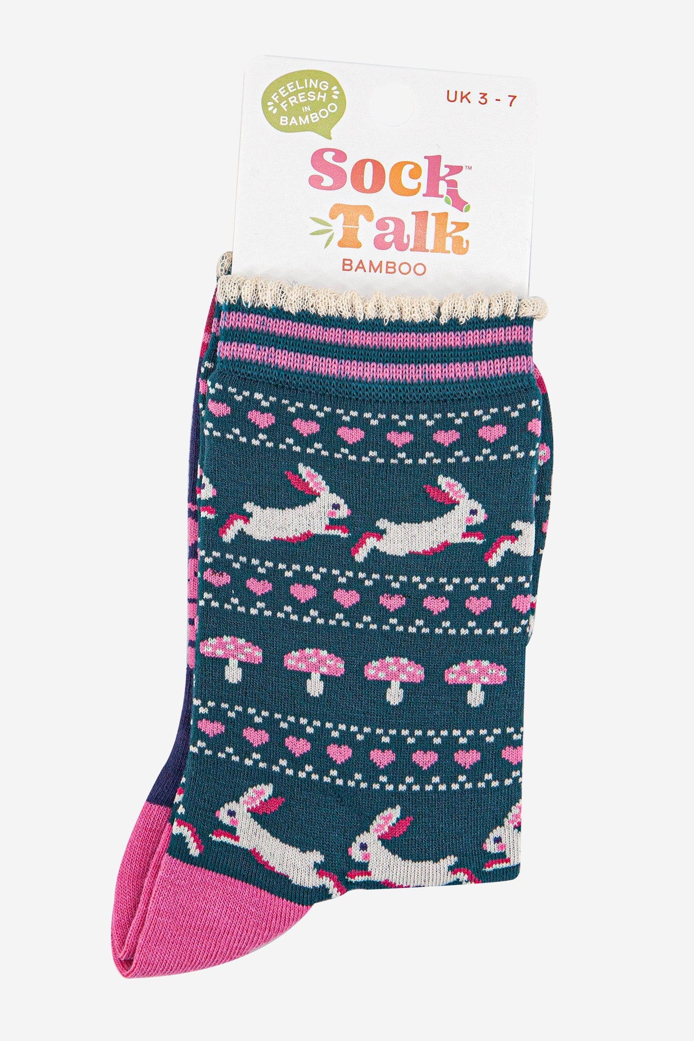 Women's Bamboo Socks - Forest Green/Navy Blue, Rabbit and Toadstools