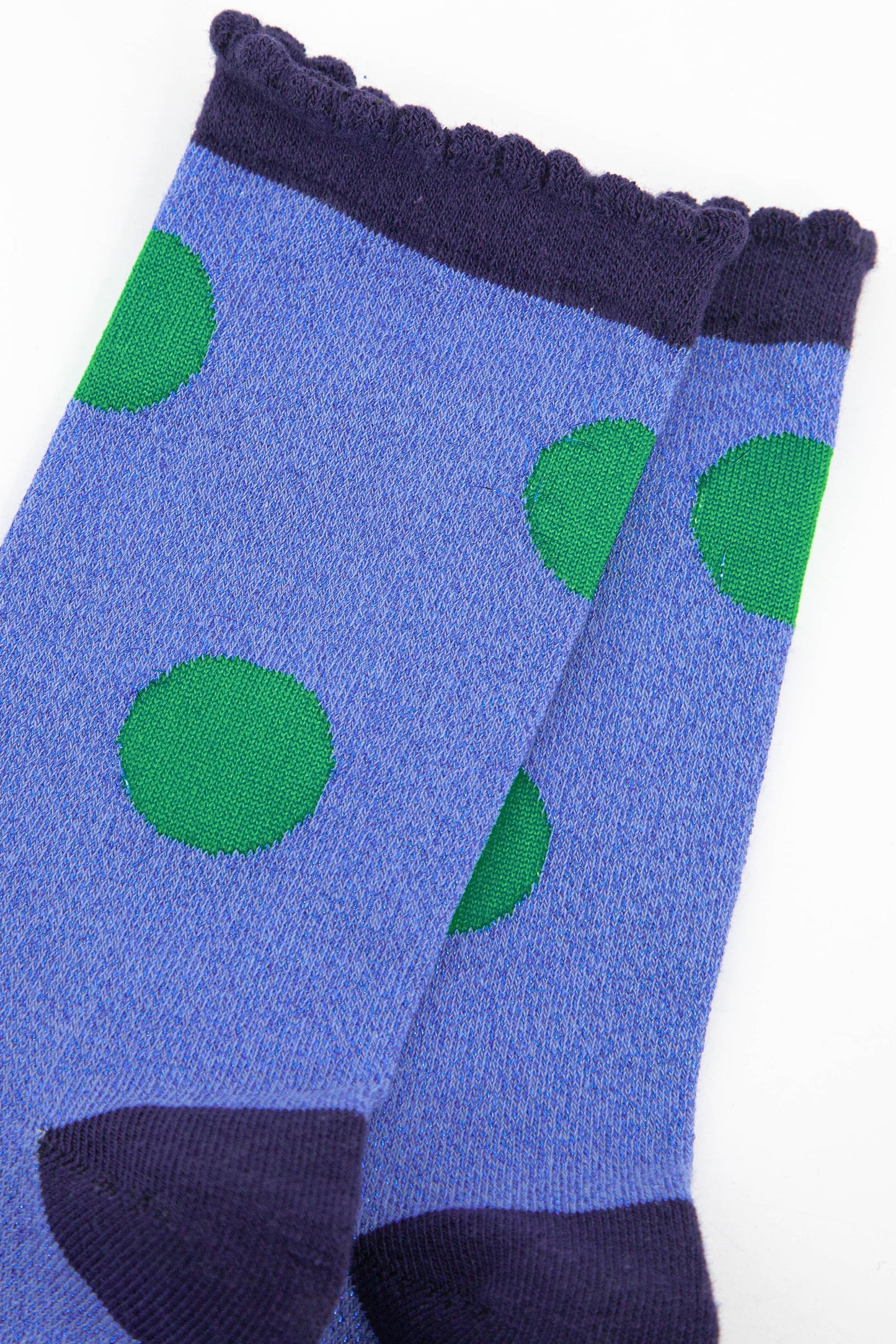 Glitter Socks - Denim Blue/Green, Large Polka Dot