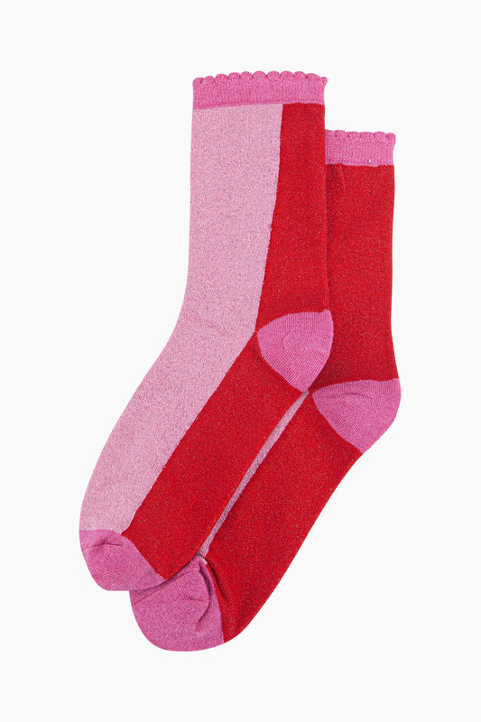 Women's Glitter Socks - Red/Pink, Colour Block