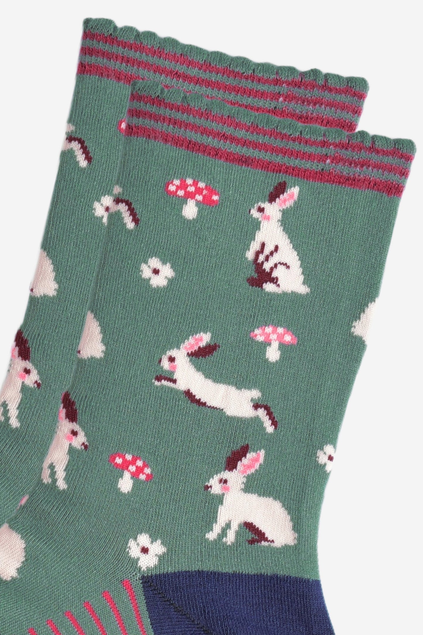 Women's Bamboo Socks - Green/Navy Blue, Rabbit Woodland