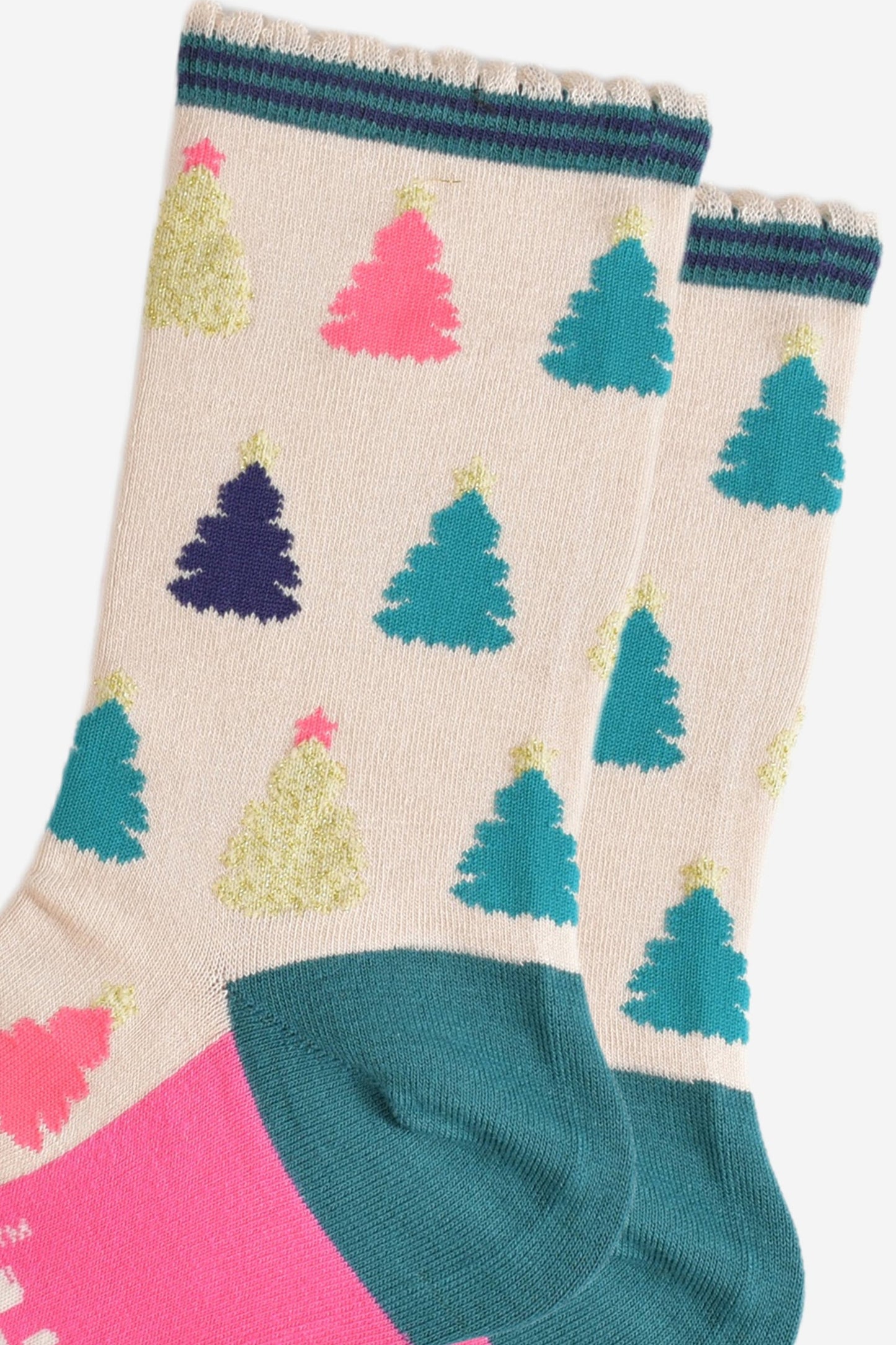 Women's Bamboo Socks - Cream/Pink, Christmas Tree