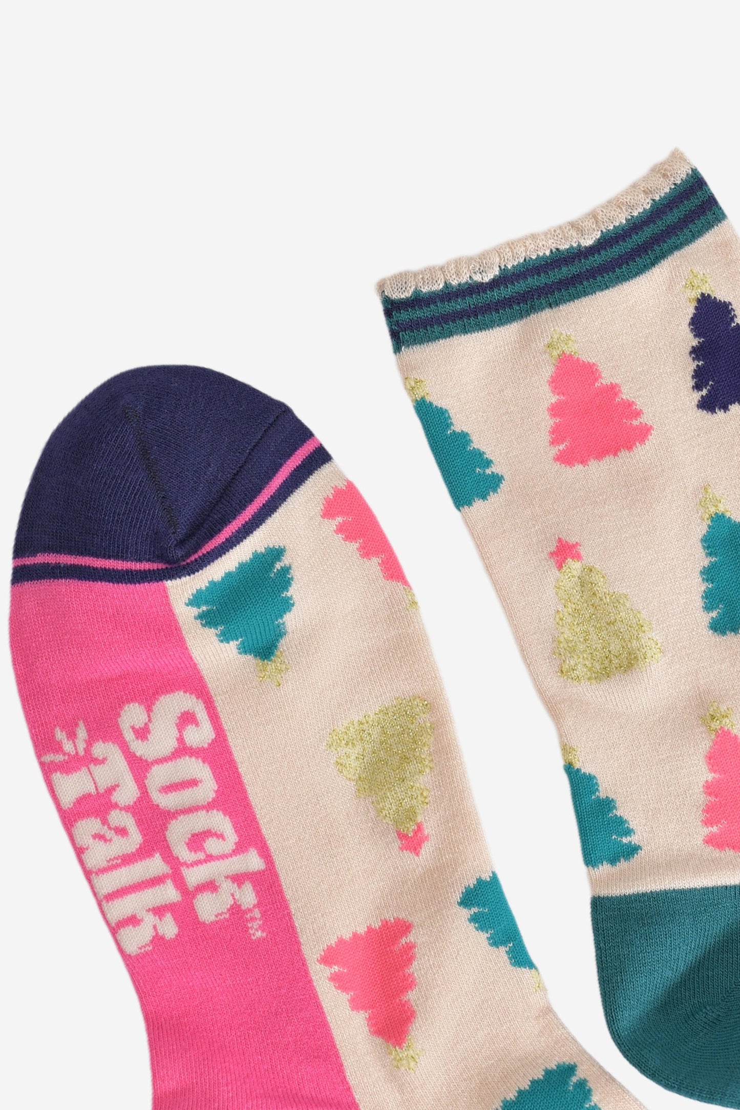 Women's Bamboo Socks - Cream/Pink, Christmas Tree