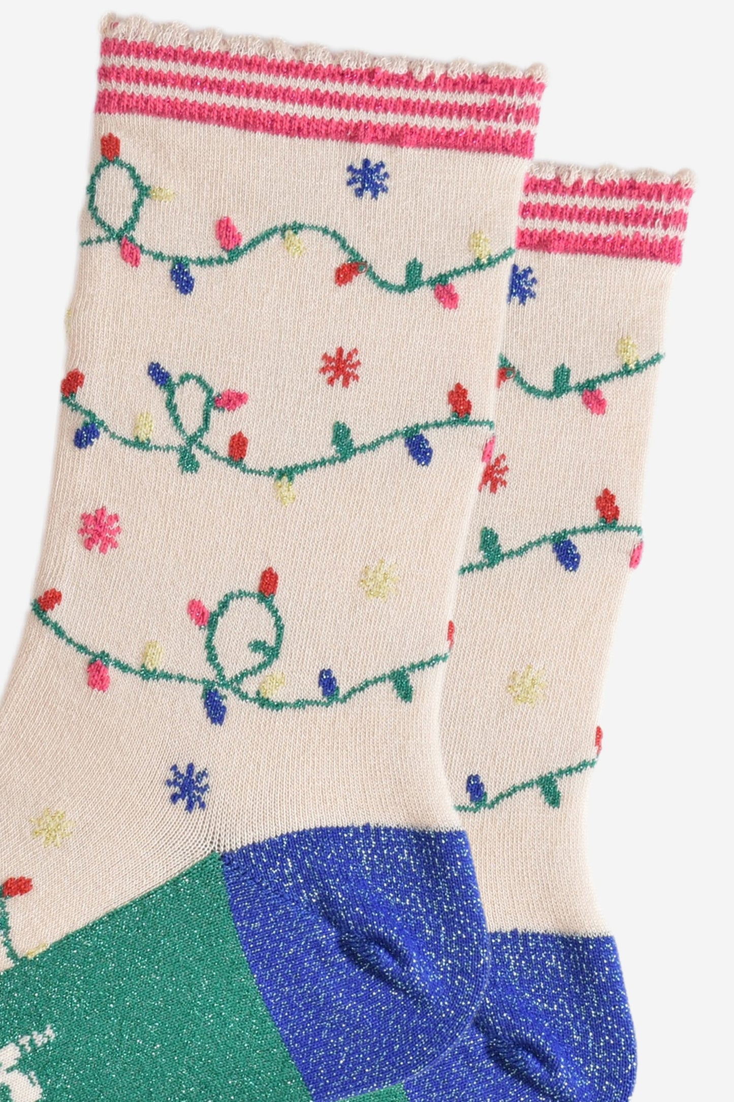 Women's Bamboo Socks - Cream/Pink, Party Lights
