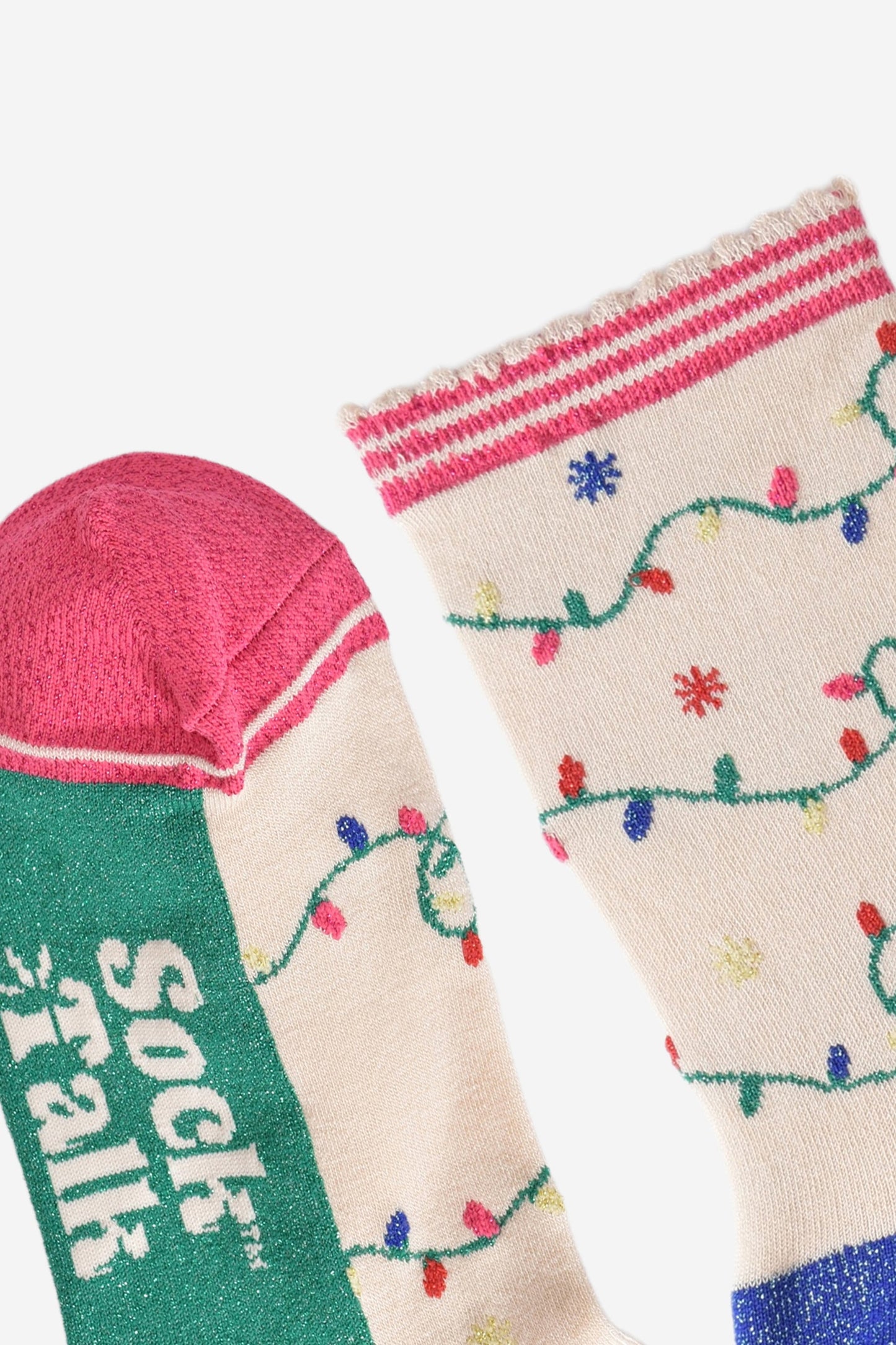 Women's Bamboo Socks - Cream/Pink, Party Lights