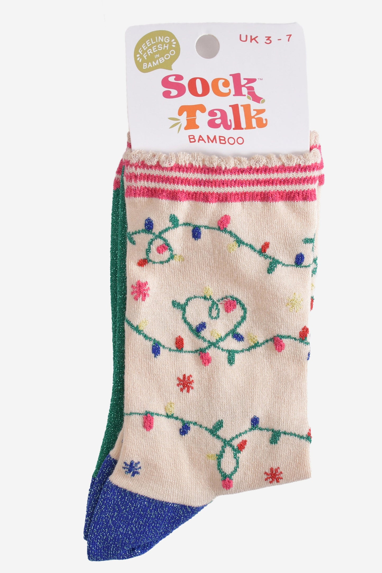 Women's Bamboo Socks - Cream/Pink, Party Lights
