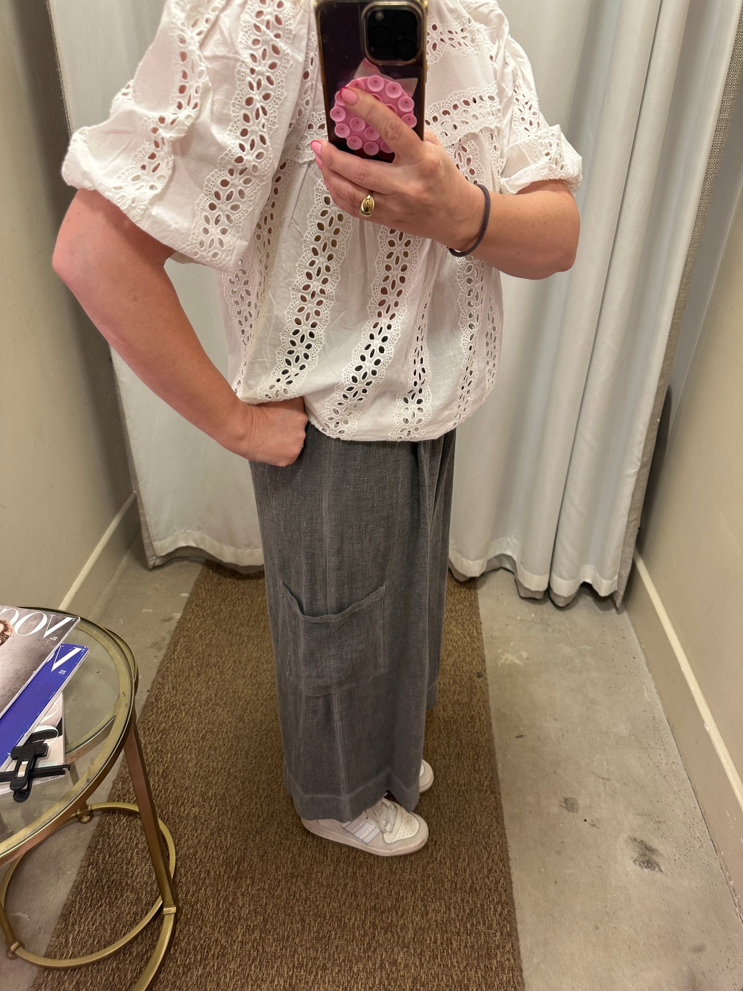 Harper Cropped linen mix trouser with side pockets Charcoal