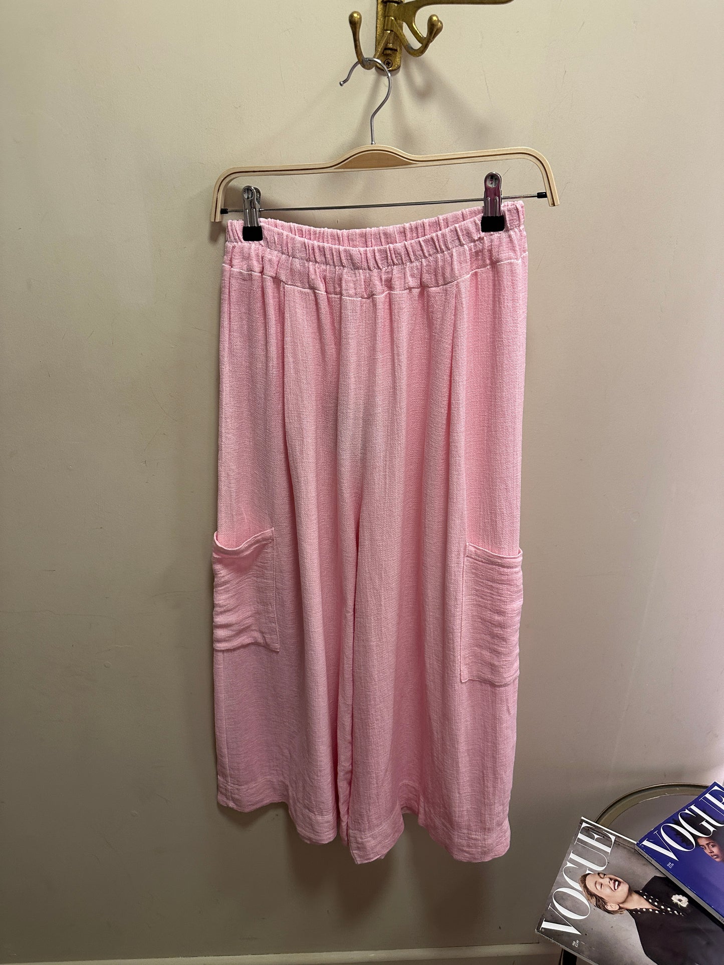 Harper Cropped linen mix trouser with side pockets Peony Pink