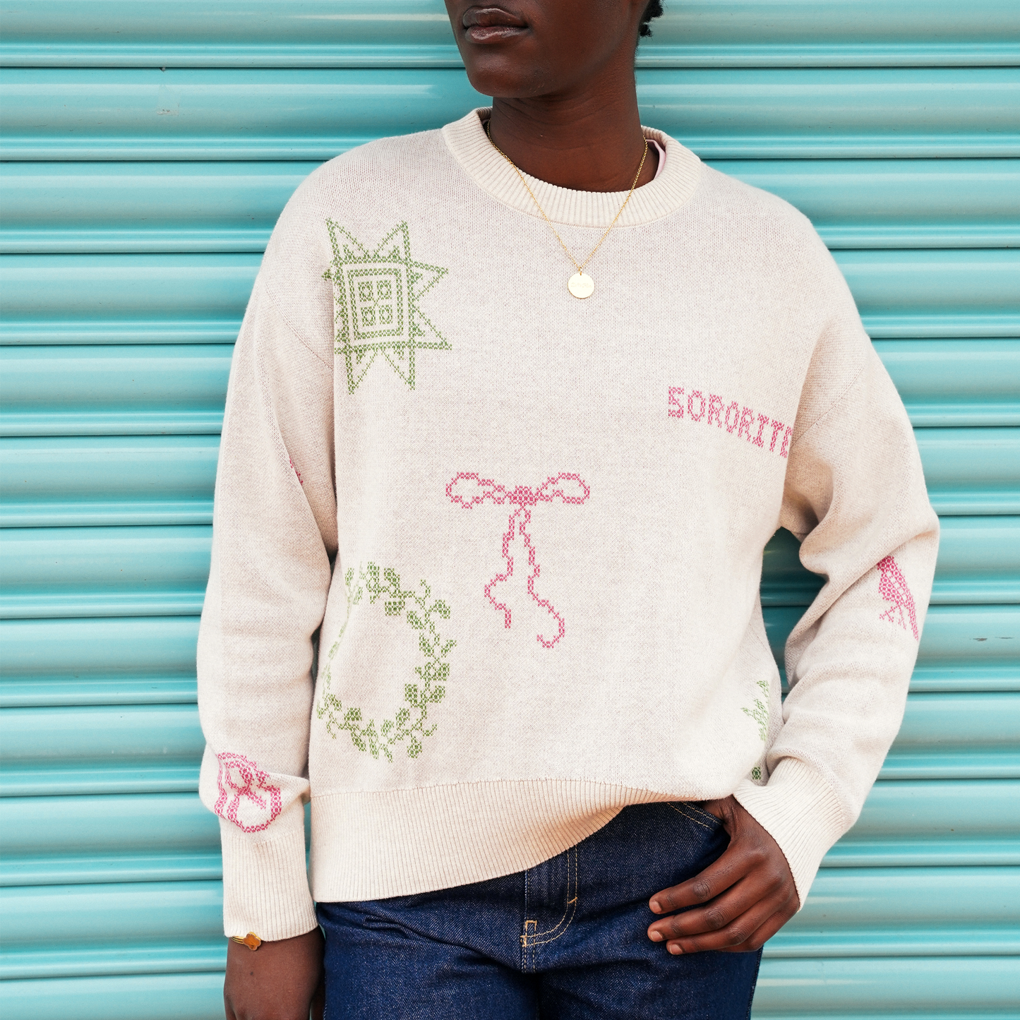 Black & Beech - Cross Stitch Jumper in Ecru