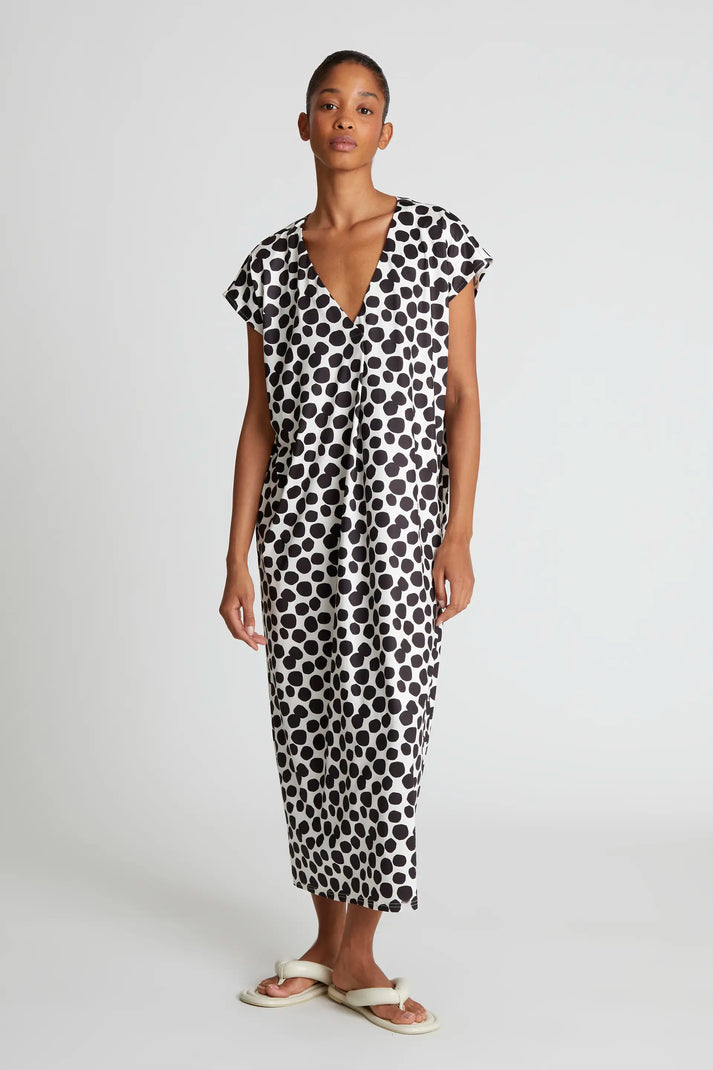 Compania Fantastica Long Terrazzo Print Kaftan in Polka Dots