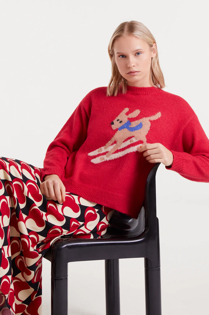 Compania Fantastica Jacquard Sweater With Skier Dog Print
