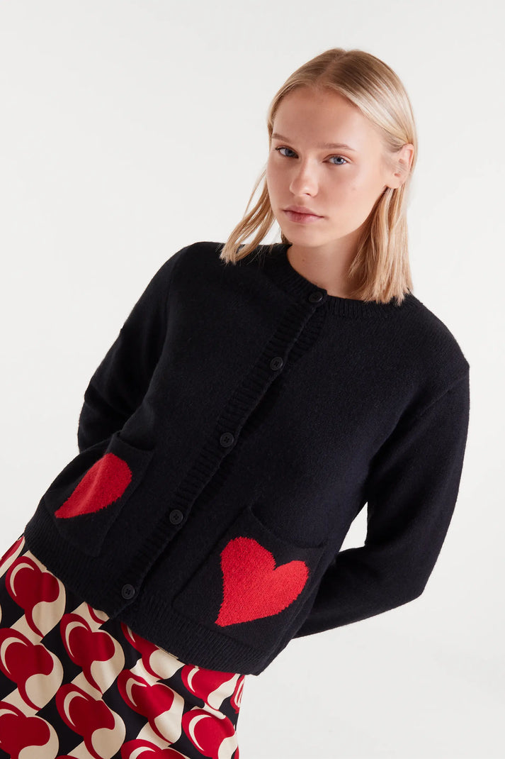 Compania Fantastica Jacquard Cardigan in Heart Attack