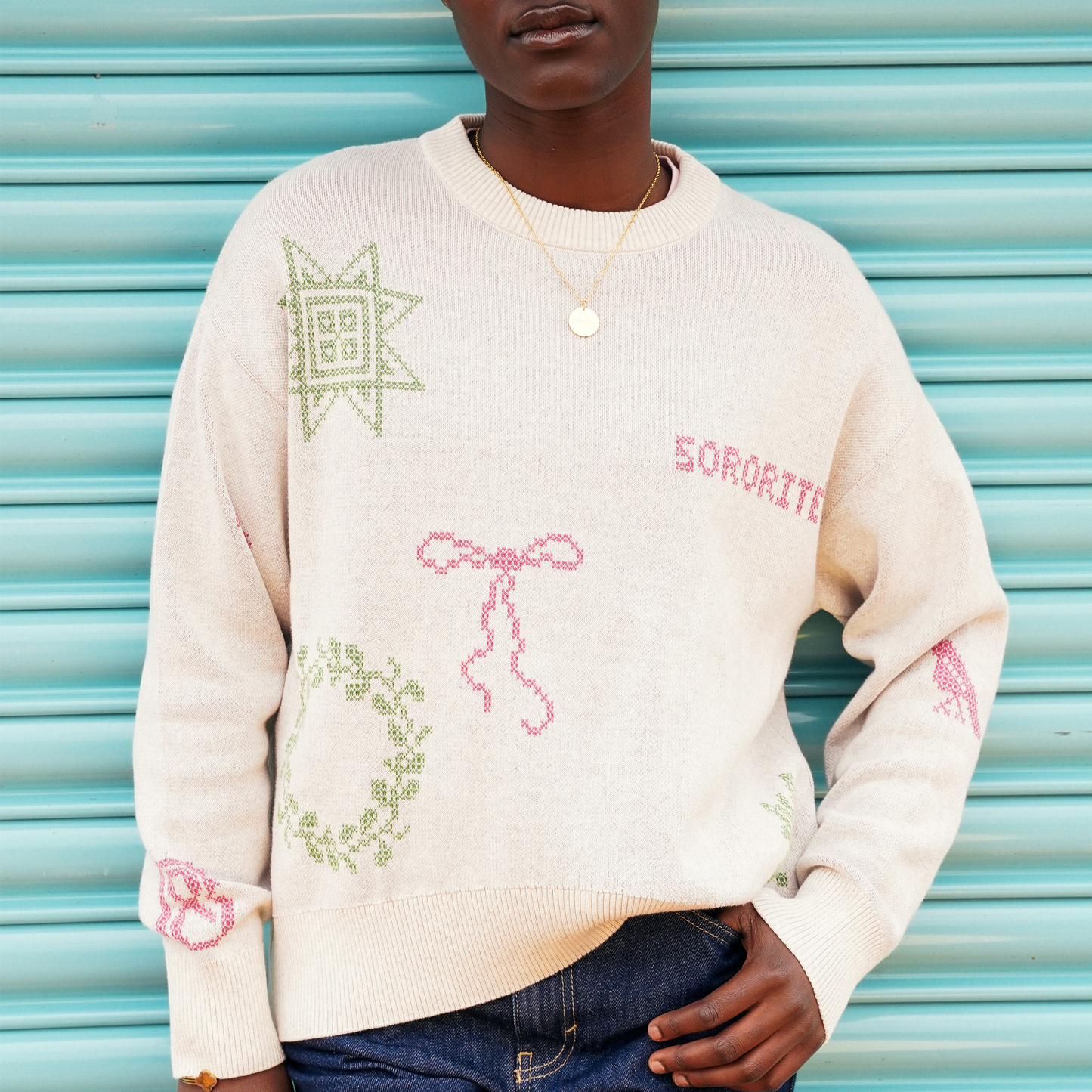 Black & Beech - Cross Stitch Jumper in Ecru