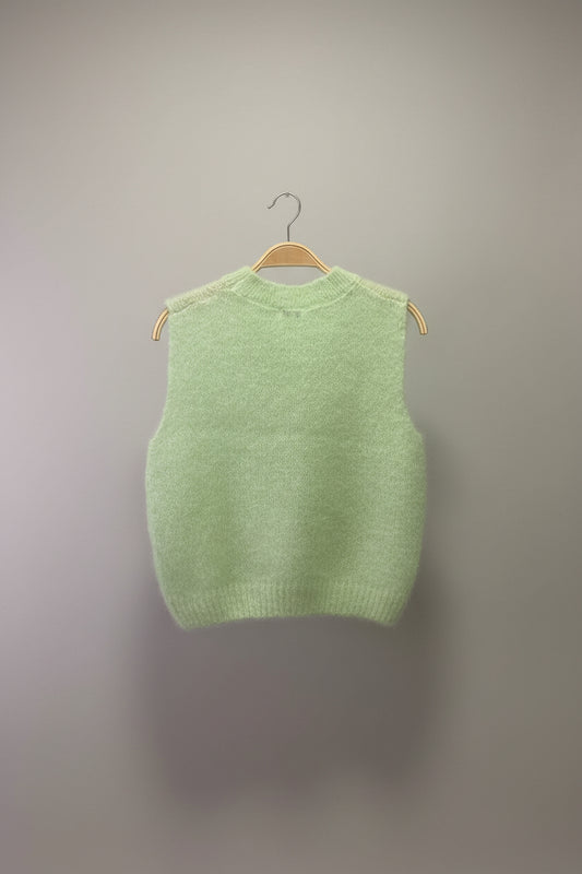 Florence Fluffy Mohair Knit Tank Top in Lime