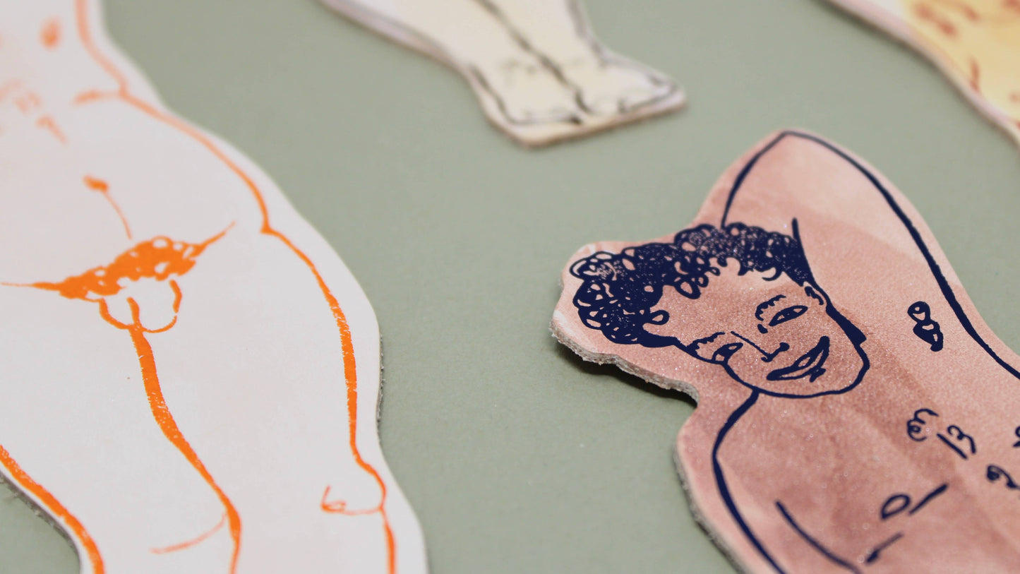 Relaxed Nude Hand Painted Leather Bookmark: Man