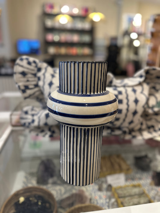 Blue and White Pinstripe Vase