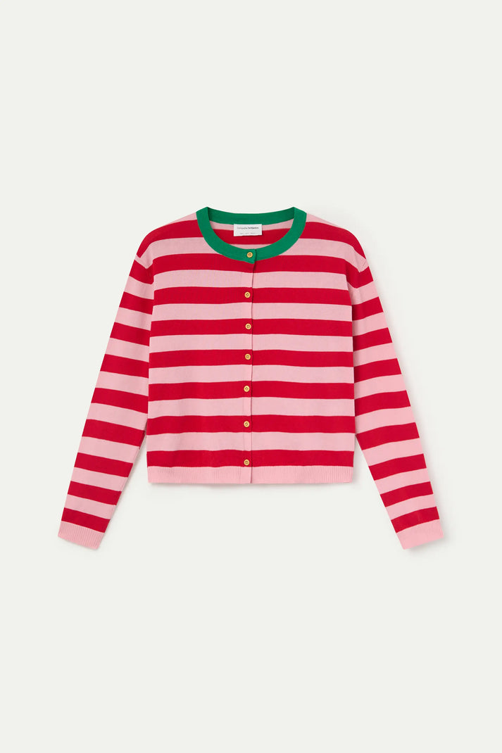 Compania Fantastica Soft Knit Cardigan with Pink & Red Stripe