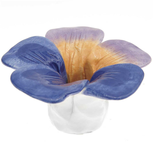 RICO Ceramic Candle Holder Pansy, Dark Blue, 5.5x11x11cmm for Candles Ø 2.4cm