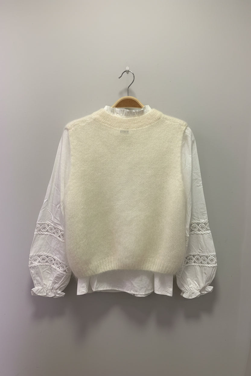 Florence Fluffy Mohair Knit Tank Top in Cream