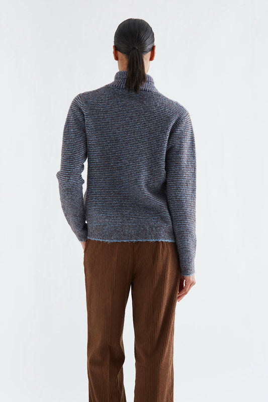 Compania Fantastica Blue and Brown Striped Knit Cardigan