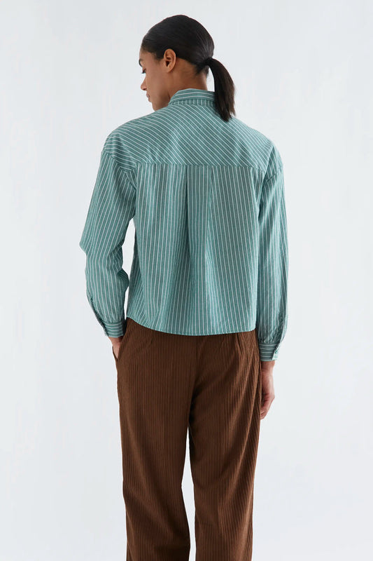 Compania Fantastica Maxi Tie-front Green Striped Shirt
