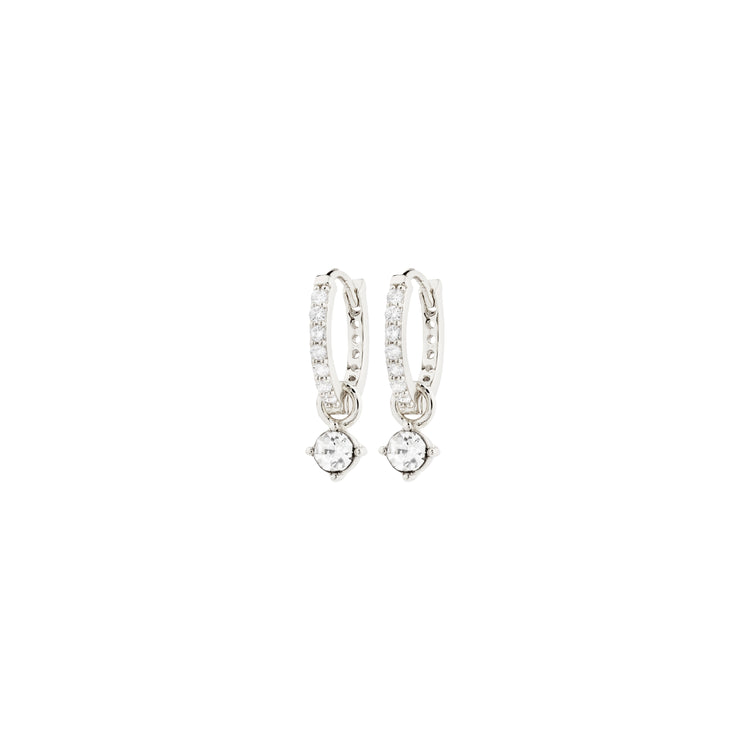 Pilgrim JOA crystal hoop earrings silver-plated with dangling sparking stone charms