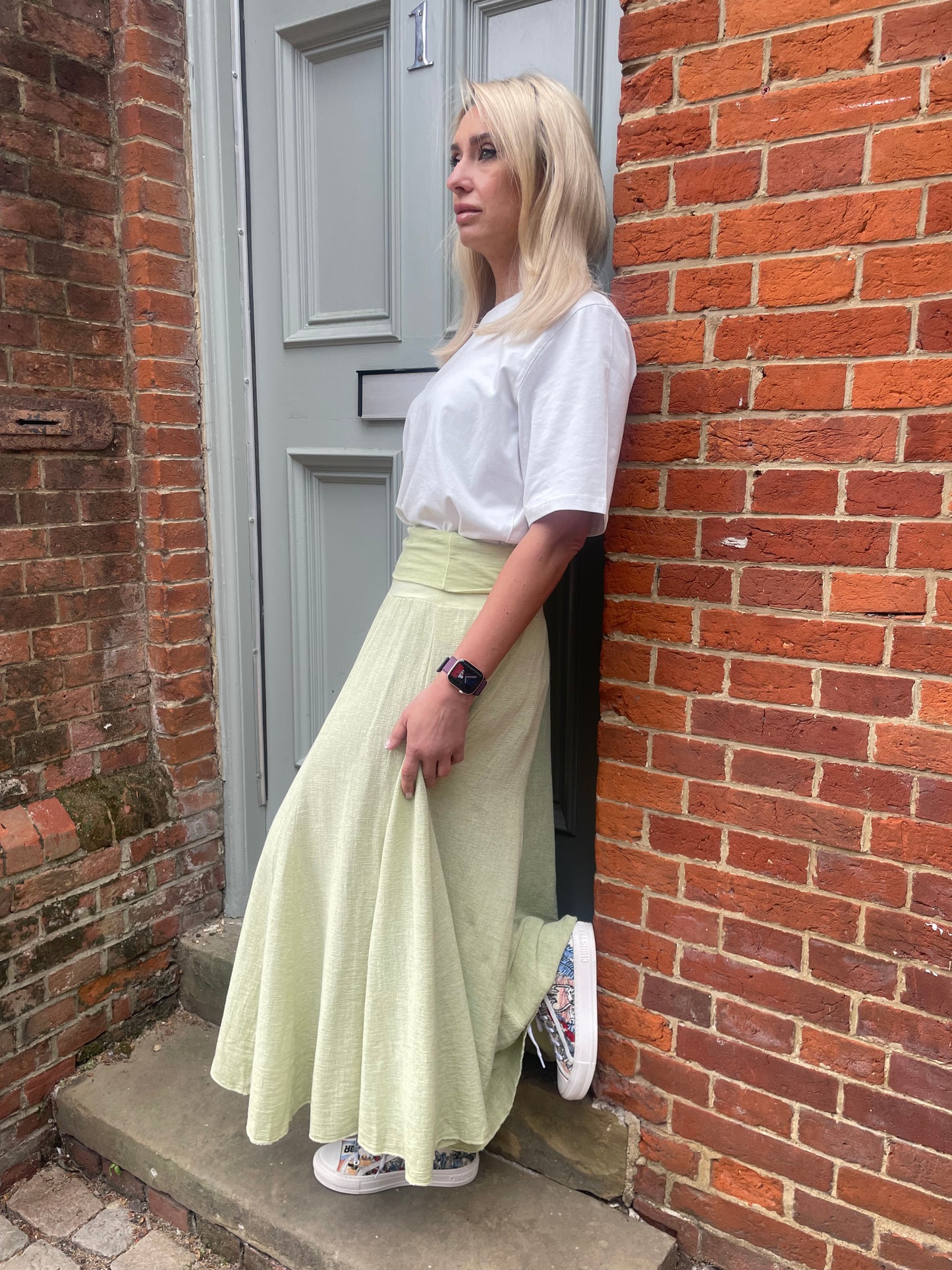 Jersey Waist Linen Texture Skirt