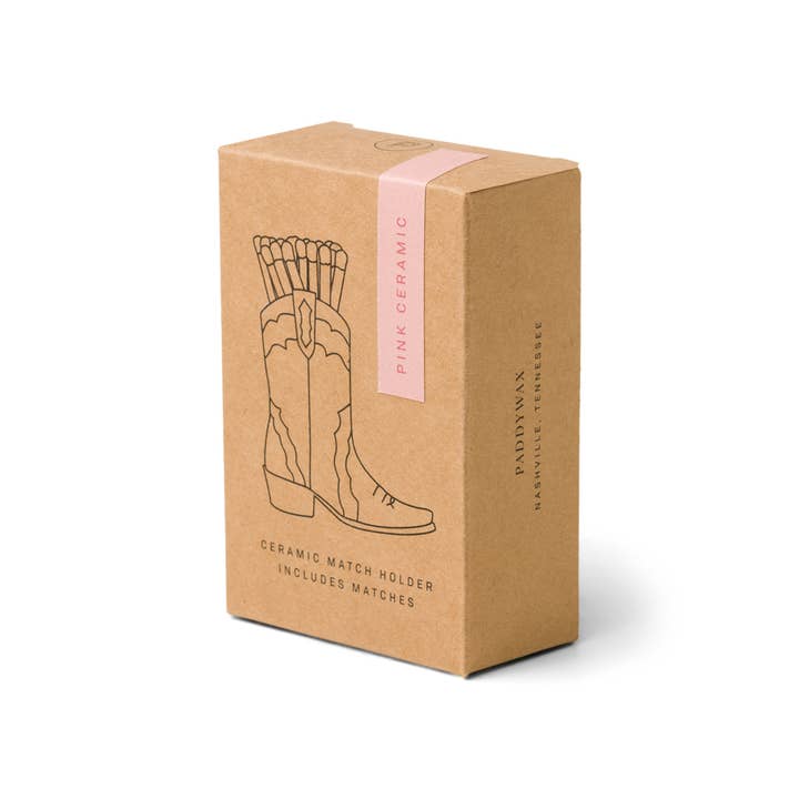 Nashville Ceramic Cowboy Boot Match Holder in Pink with Matches