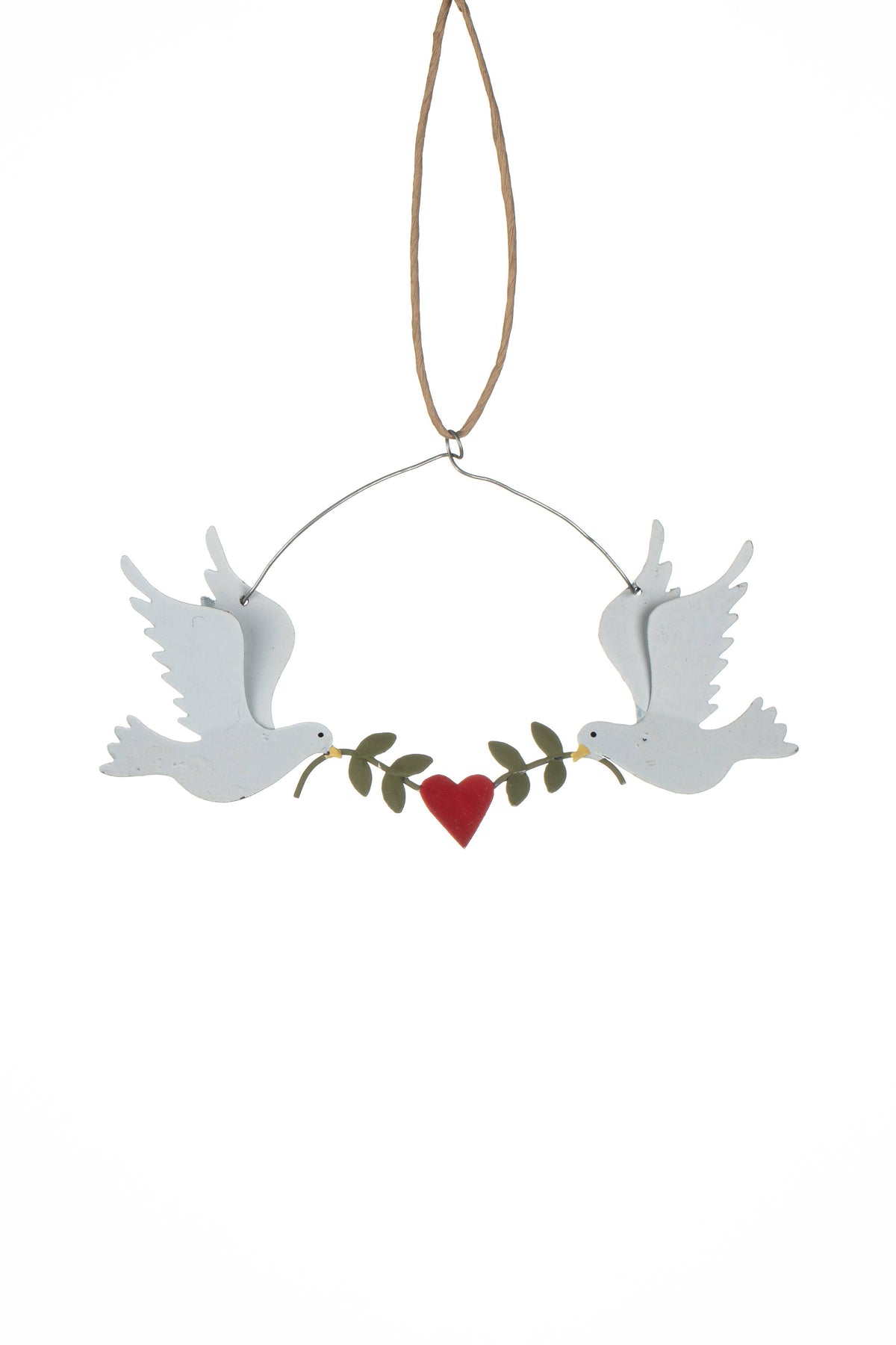 Two Doves Green Olive Branches Decoration