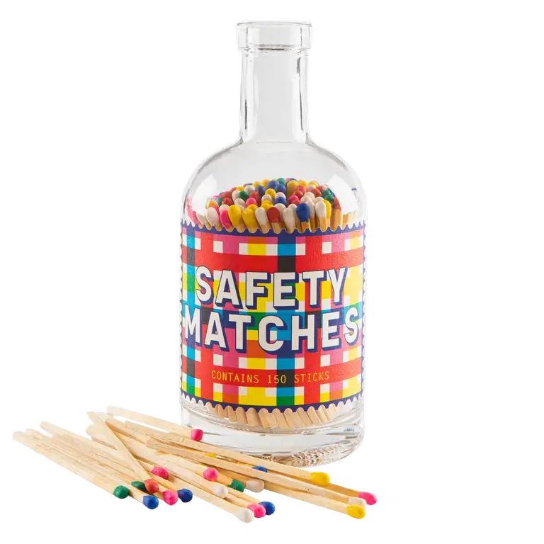 Archivist | UK - Gingham Safety Match Bottle | Glass Bottle - Safety Matches