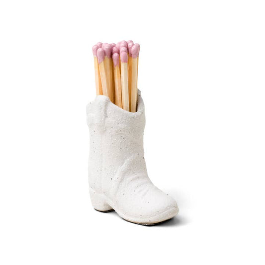 Nashville Ceramic Cowboy Boot Match Holder in White with Matches