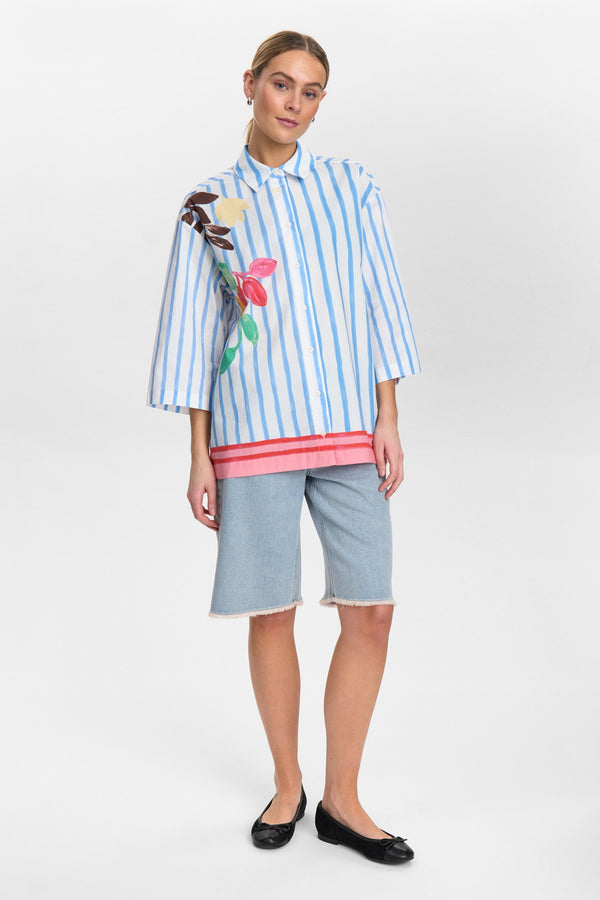 Numph Wendie Shirt in Bright White / Blue Stripe