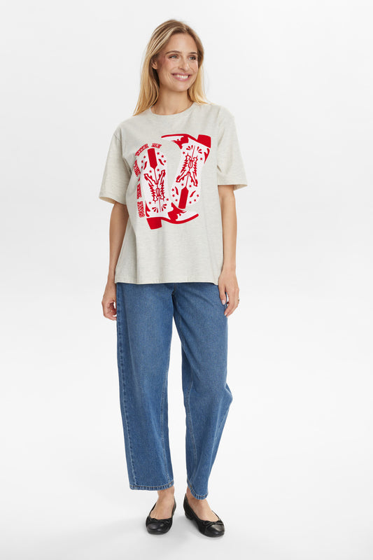 Numph Western Tee in Creme Melange