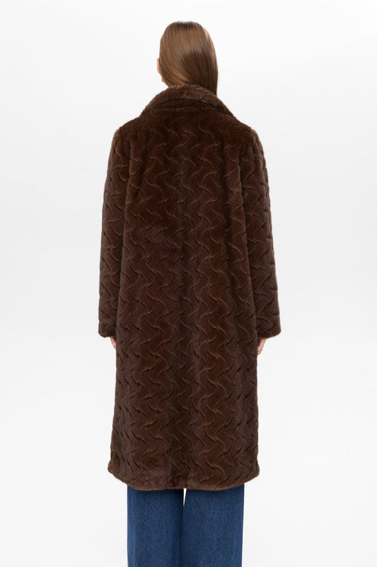 Numph Zitta Fake Fur Coat in Black Coffee