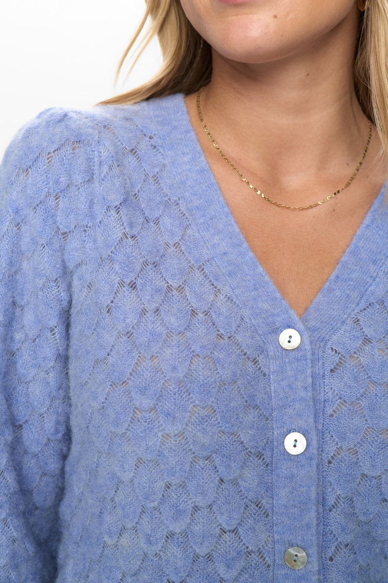Numph Nuriette Leaf Pointelle Cardigan in Hydrangea