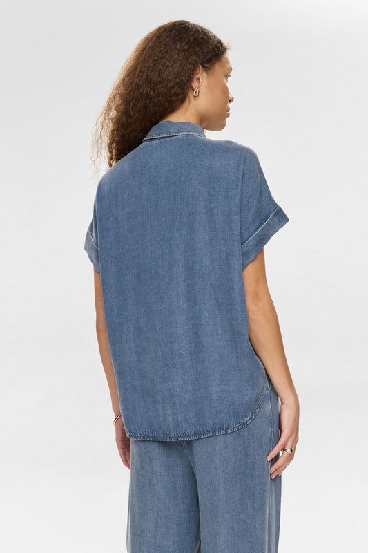 Numph Elida Sleeveless Shirt in Snow Washed Denim