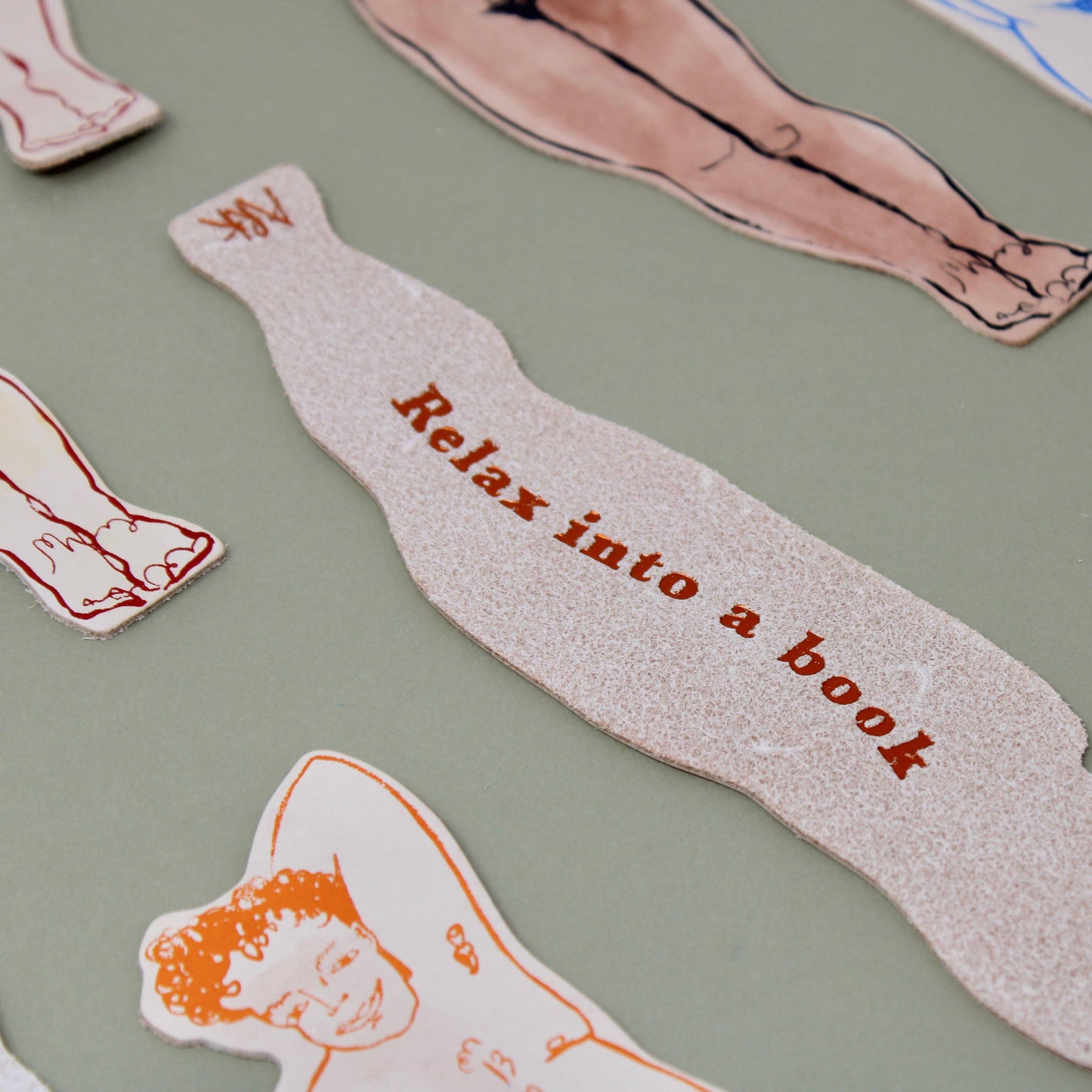 Relaxed Nude Hand Painted Leather Bookmark: Man