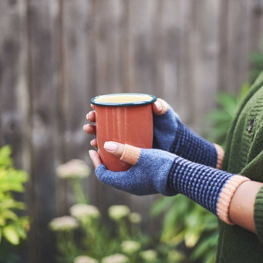 Catherine Tough - Women's Lambswool Denim & Peach Fingerless Gloves
