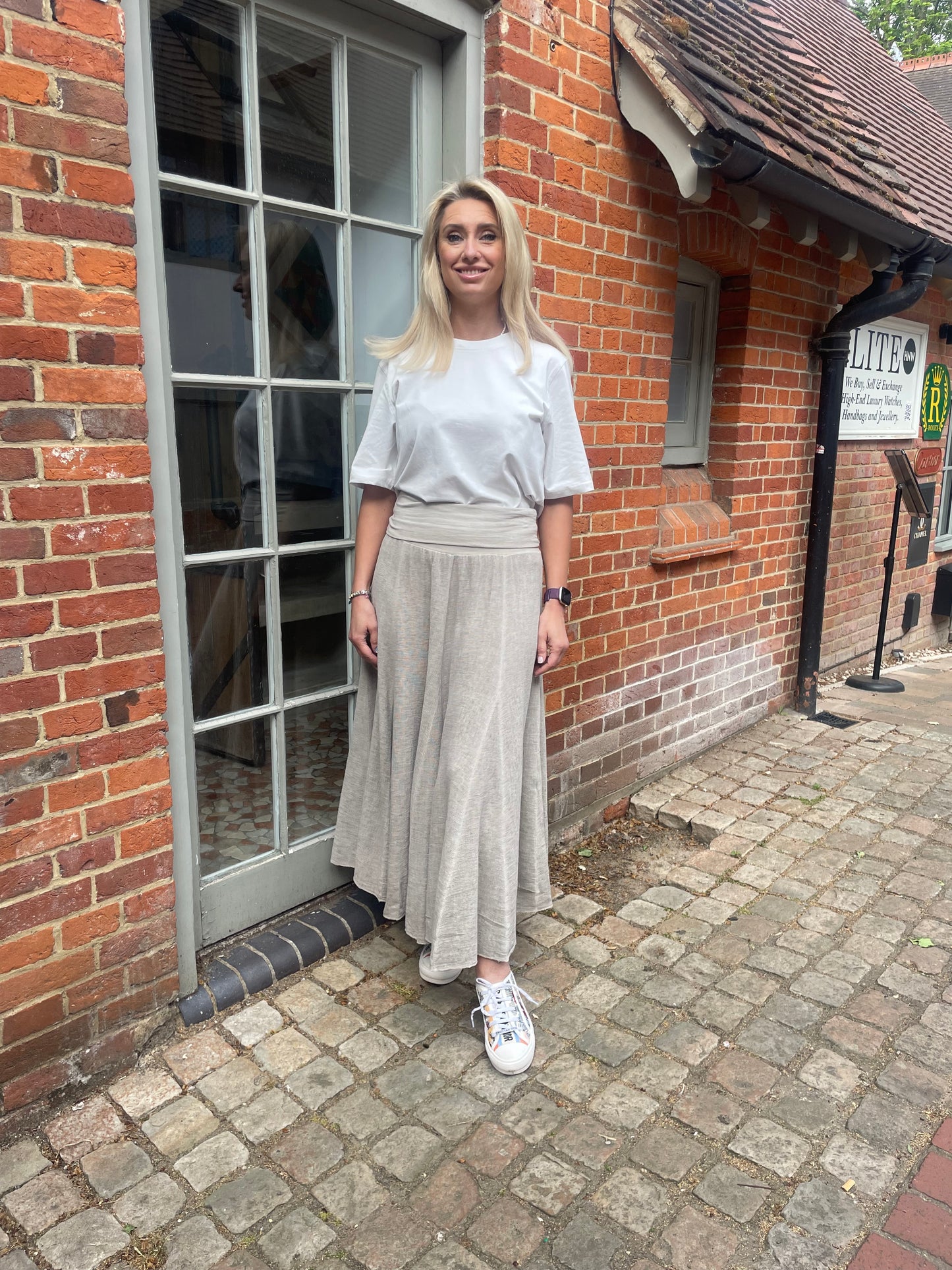 Jersey Waist Linen Texture Skirt