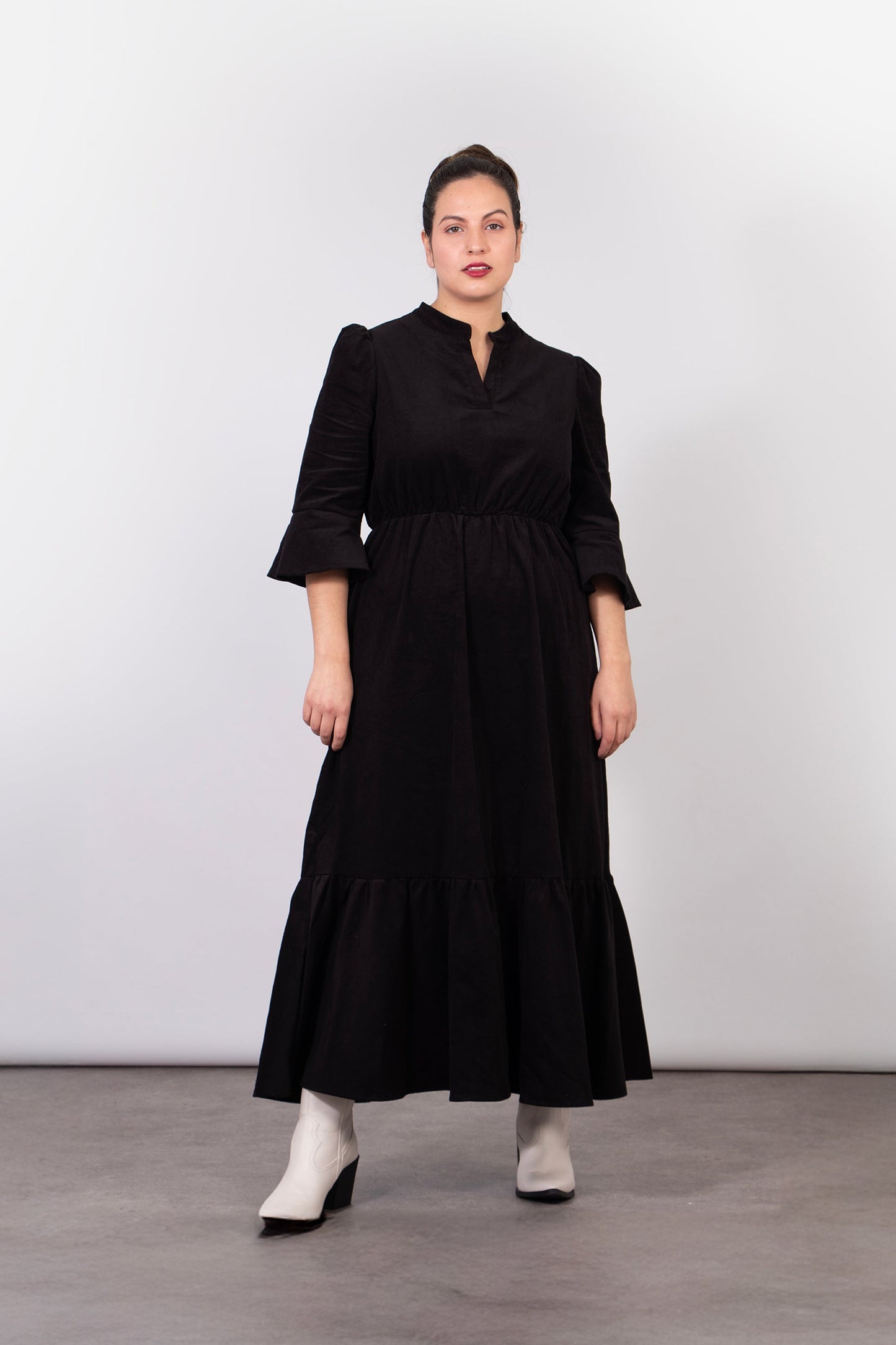 Lottie Cotton Midaxi Dress - Black, Baby-cord