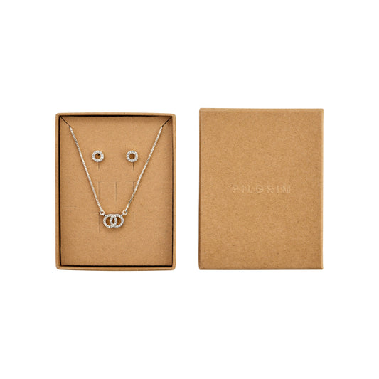 Pilgrim HARLAN gift set, necklace & earrings, silver-plated