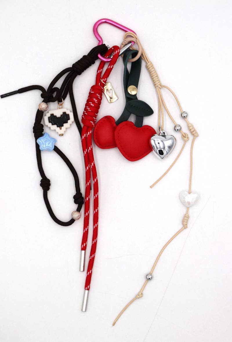 Heart-Shaped Cherry Bag Charm in Red