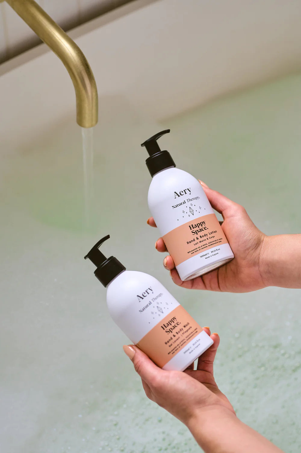 Aery Happy Space Hand/Body Wash and Lotion Set - Rose Geranium and Amber