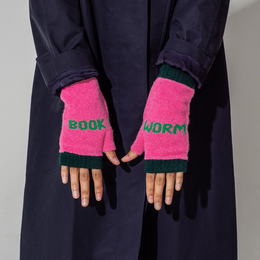 Black & Beech Book worm Mittens in Bubblegum & Kelly Green