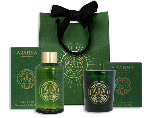 Abahna White Grapefruit & May Chang Bathe By Candlelight - Mini Foam & Candle